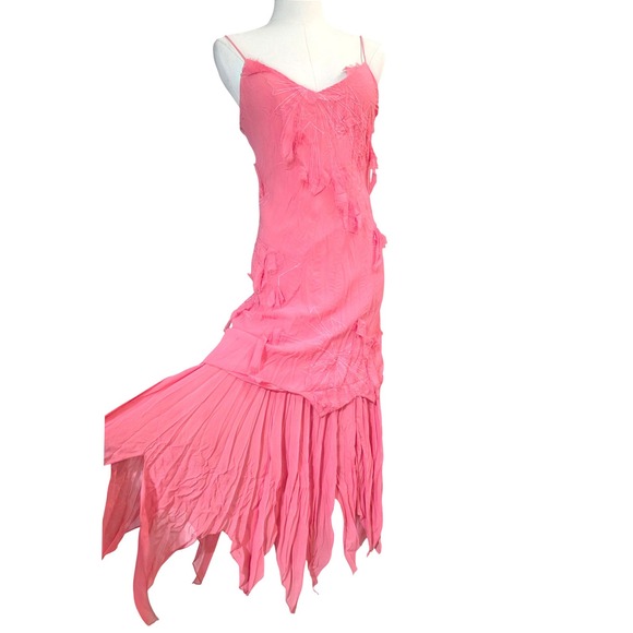 Saza USA Pink Floral 90 Applique Strappy Midi Dress Flounce Hem Size Small - Picture 6 of 10